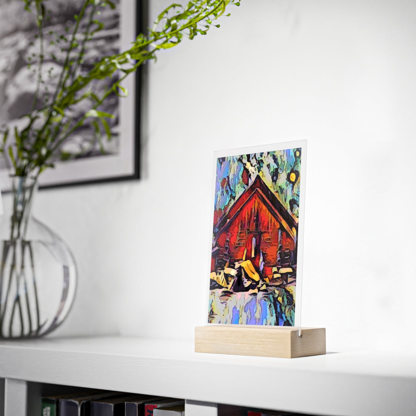 Acrylic Sign with Wooden Stand ... A Very Abstract "Mountain Winter Scene" ... Original Works. Copyright Phot's Photo_LODA: Les Objets D'Art. December 2023 ...