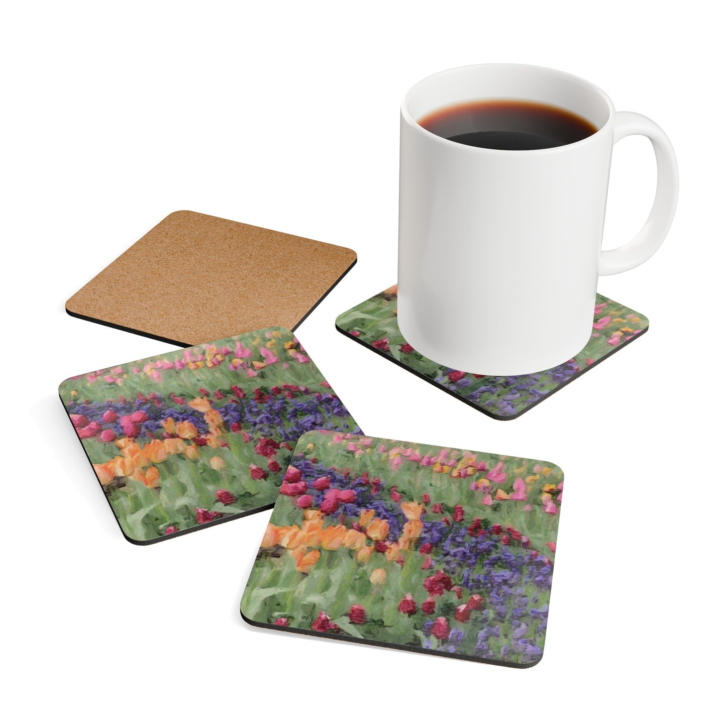 Corkwood Coaster Set ... Skagit Valley Tulips ... Skagit Valley, Washington ... Family Archives ... Original Works ... Circa 1980's ...