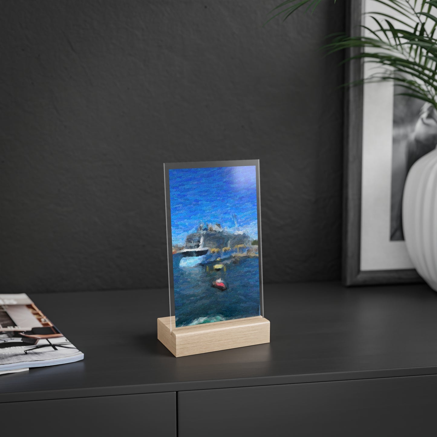 Acrylic Sign with Wooden Stand ... Into Vancouver Harbor We Arrive: Celebrity Edge-Cruise ... Vancouver, British Columbia ... June 2024 ... Original Works