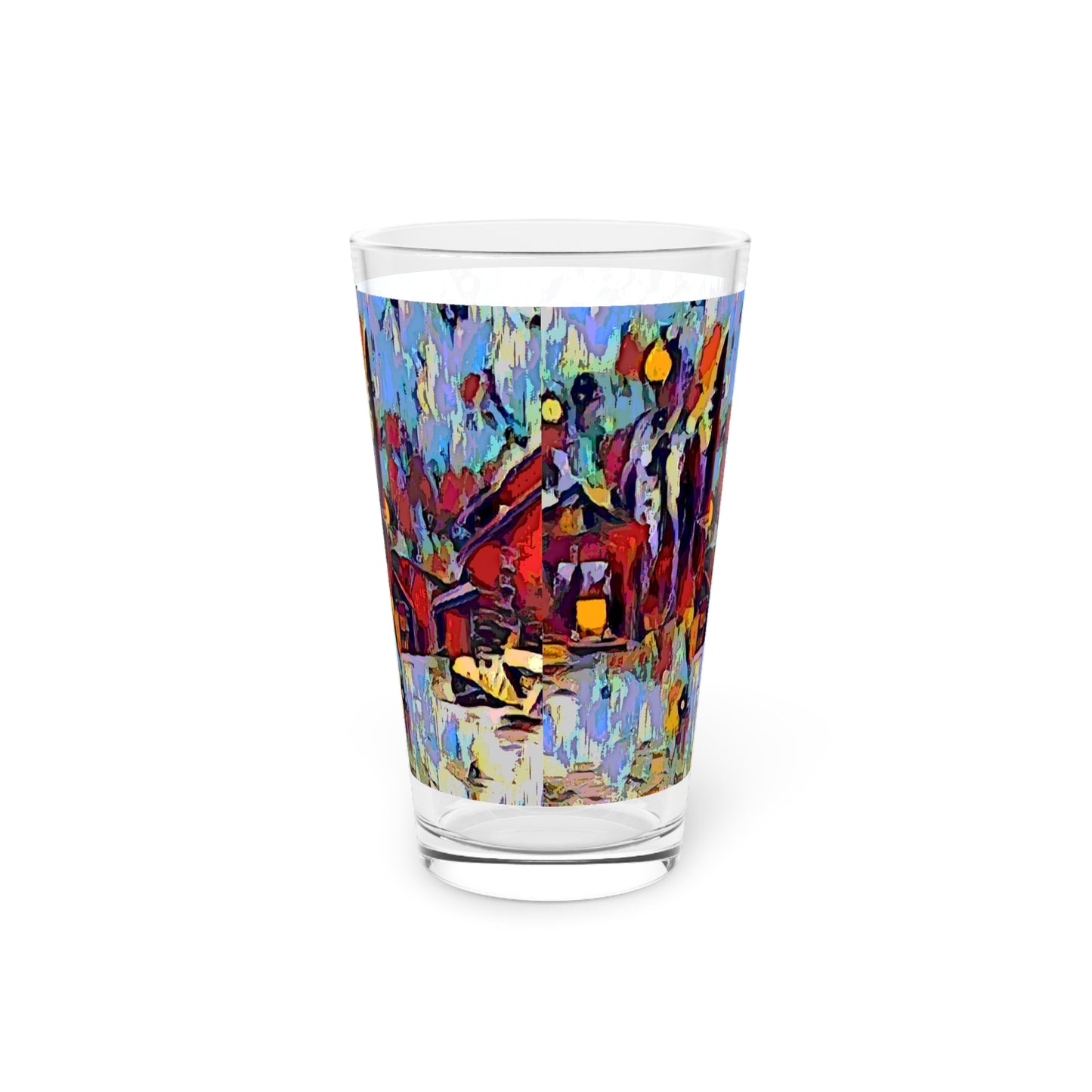 Pint Glass, 16oz ... A Very Abstract "Mountain Winter Scene" ... Original Works. Copyright Phot's Photo_LODA: Les Objets D'Art. December 2023 ...