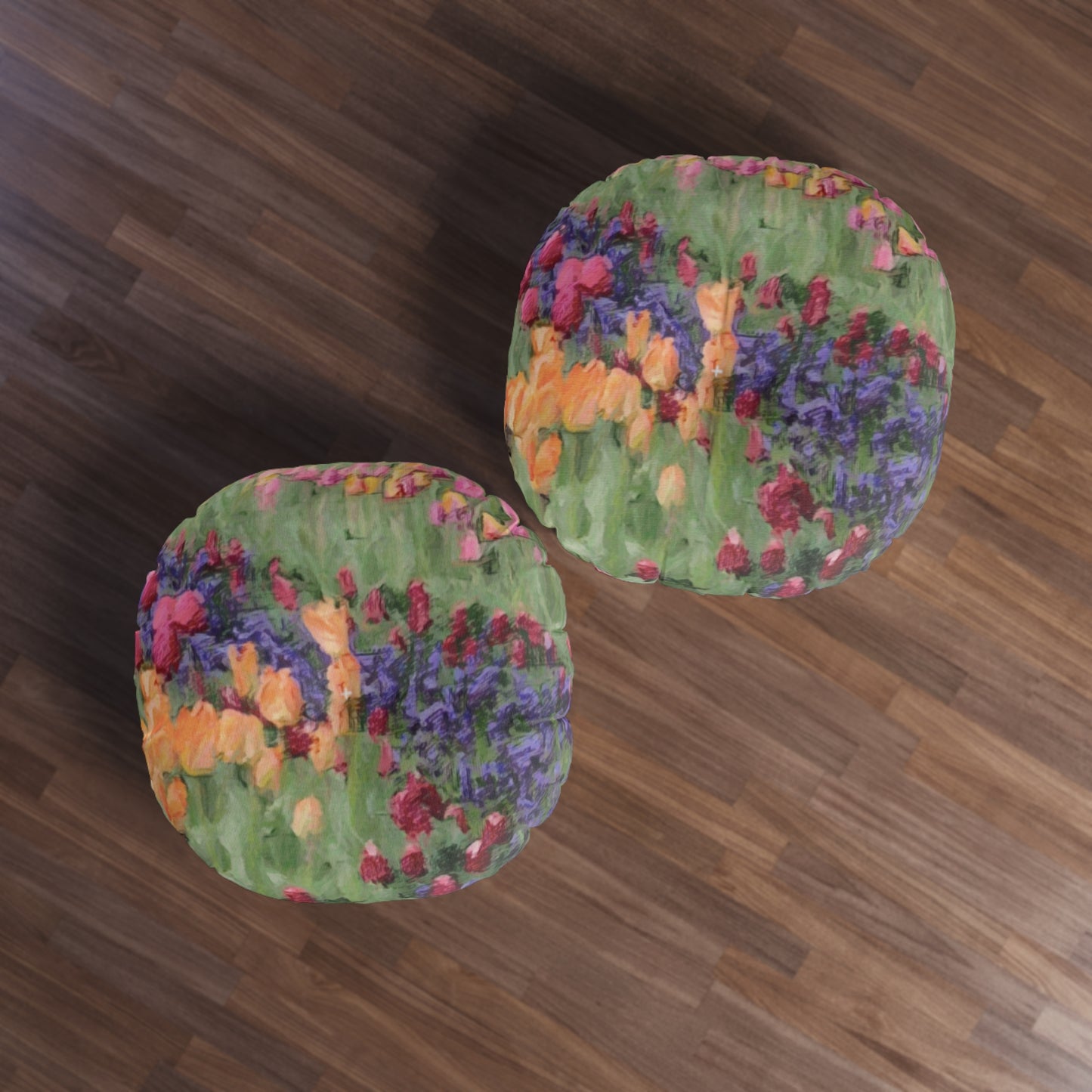 Tufted Floor Pillow, Round ... Skagit Valley Tulips ... Skagit Valley, Washington ... Family Archives ... Original Works ... Circa 1980's ...