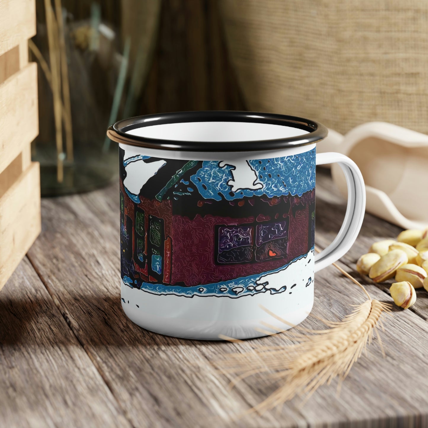 Enamel Camp Cup ... "A Rider Passeth-Through-It" ... Colors Galore & A Bit Of Impressionism ... Original Works. Winter 2021. Central Idaho. Rendering Time: 12 Hours ...