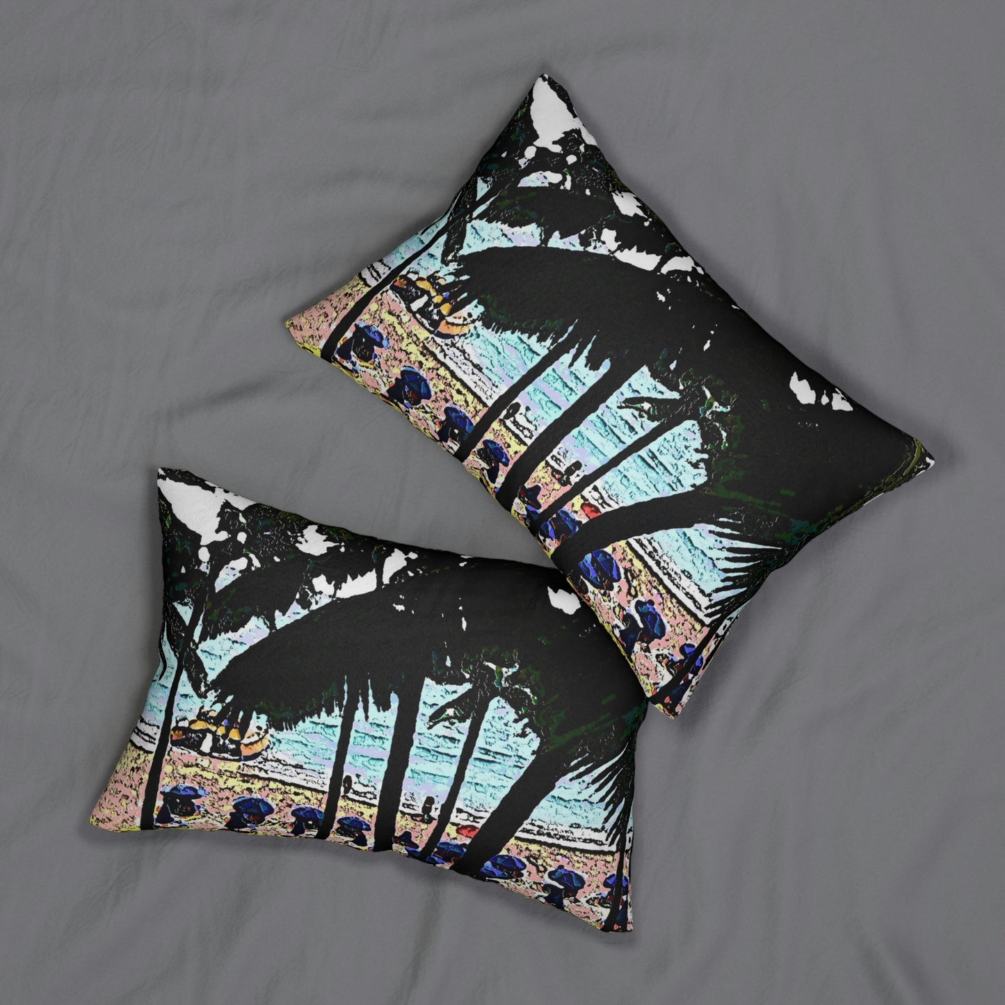 Spun Polyester Lumbar Pillow ... "A Beautiful Beach Amongst The Palms" ... The Outrigger Waikiki, Honolulu, Oahu ... Original Works ...
