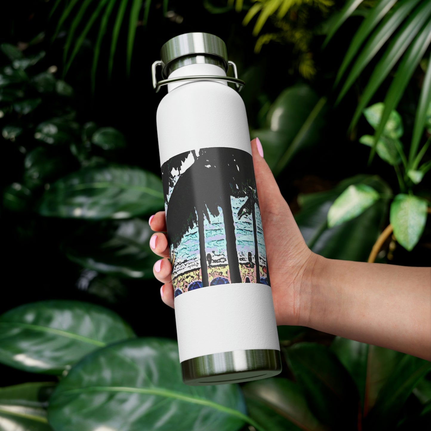 Copper Vacuum Insulated Bottle, 22oz ... "A Beautiful Beach Amongst The Palms" ... The Outrigger Waikiki, Honolulu, Oahu ... Original Works ...