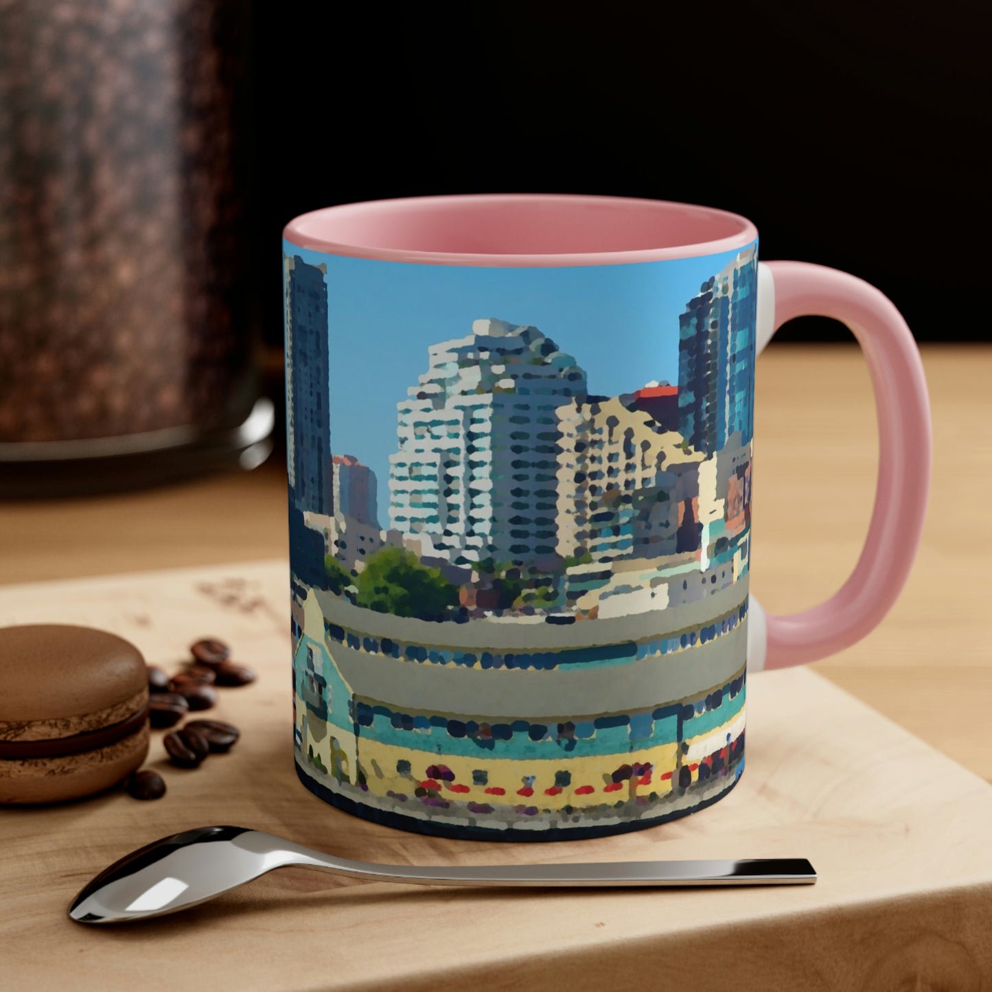 Accent Coffee Mug, 11oz ... That Classic Wheel ... 'Seattle's Wheel' ... & Old Classic Waterside Vendors ... 'Family Archives' ... Original Works ...