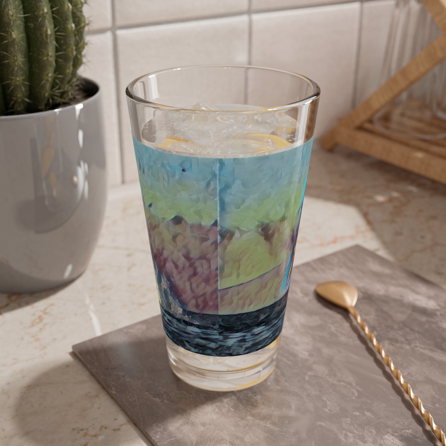 Mixing Glass, 16oz ... An Extraordinary Humpback Breach ... 'With Explosive Energy' ... Family Archives (KPH) ... Circa: 21st Century. Maui, HI ... Original Works ...