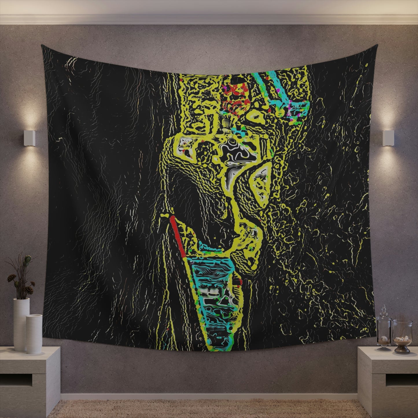 Printed Wall Tapestry ... "Snow Vehicle In Snow Storm At-Rest" ... Circa 12Mar23 ... Central Idaho ... 18-Hours Rendering Time: Original Works ...