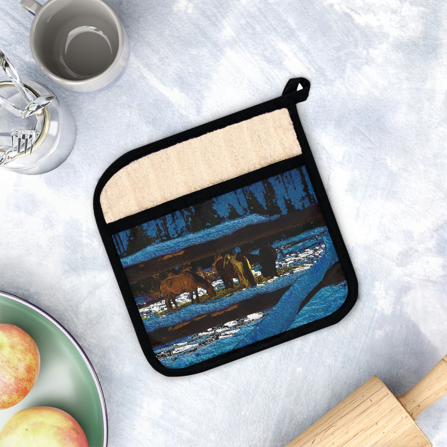Pot Holder with Pocket ... A Horse ... A Saddle ... Foraging Through The Snow ... An_Asses 'Cry' ... Central Idaho, November 2022 ... Original Works ..