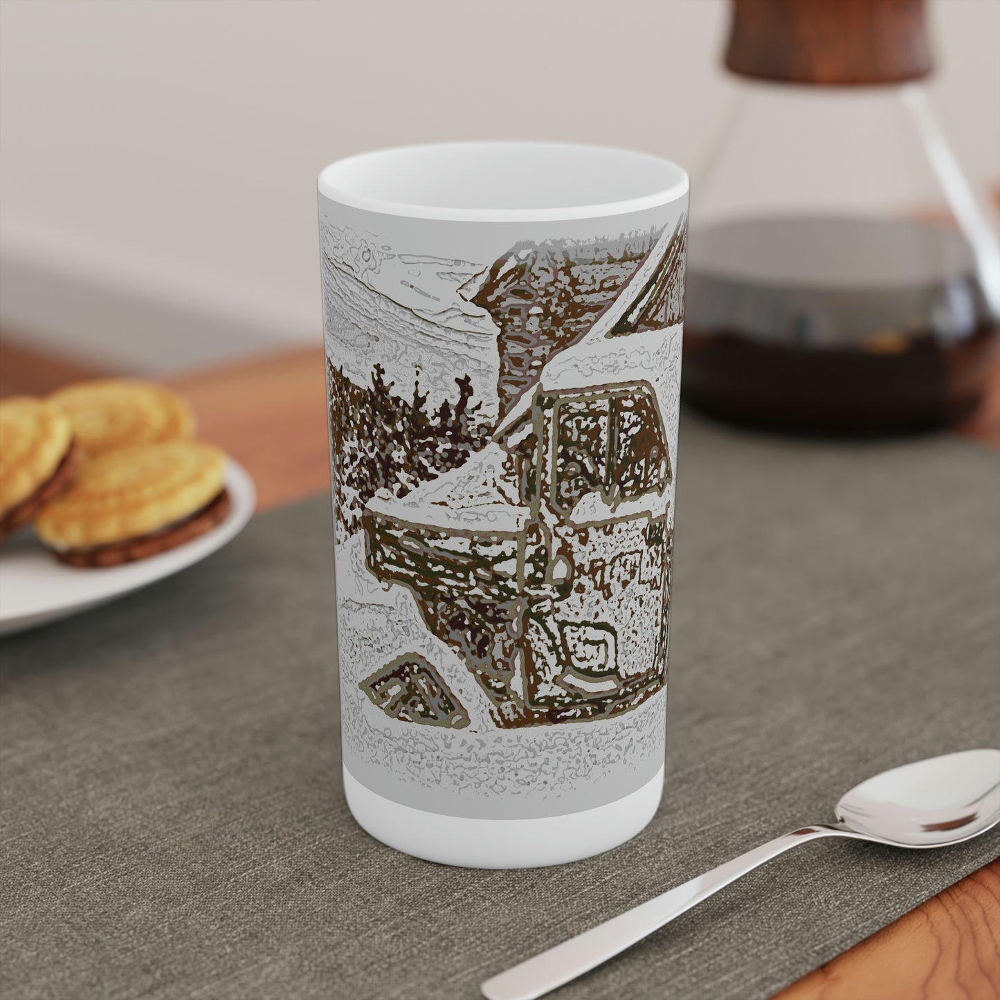 Conical Coffee Mugs (3oz, 8oz, 12oz) ... After An Intense Snow Storm ... 'Digging Out' ... A Vehicle & Cabin "In The Mountains" ... March 2023 ... Original Works ...