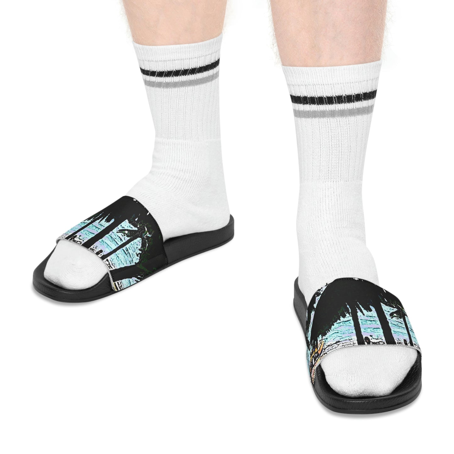 Men's Slide Sandals ... "A Beautiful Beach Amongst The Palms" ... The Outrigger Waikiki, Honolulu, Oahu ... Original Works ...
