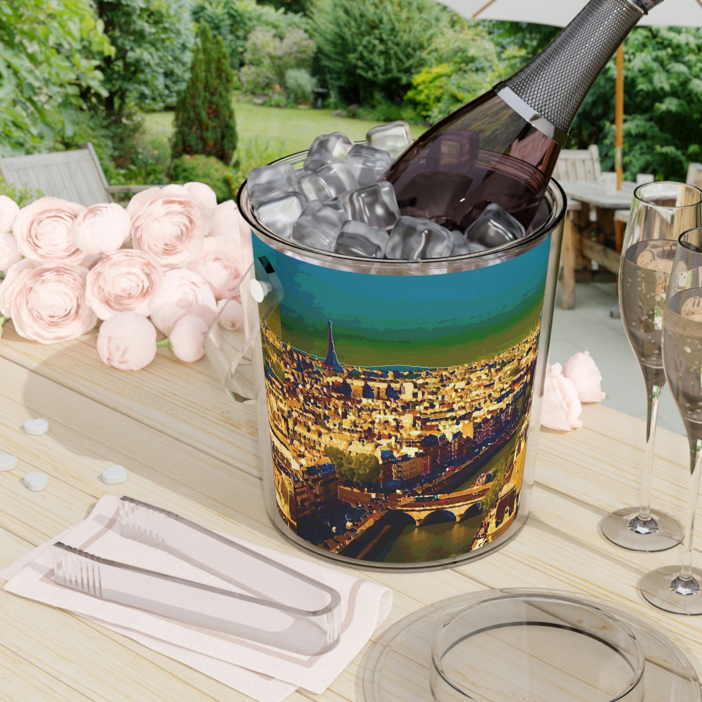 Ice Bucket with Tongs ... Au Paris ... "Along The River Seine" ... Barbara Joan Bonnell-Holt: 1972 ... Original Works ...