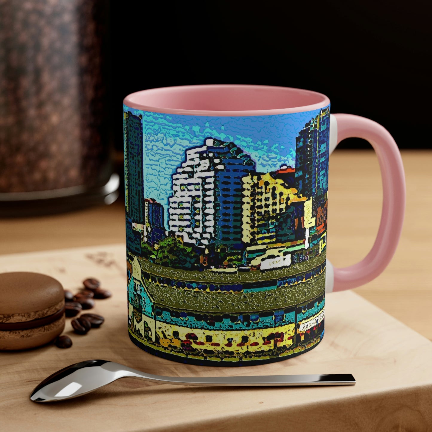 Accent Coffee Mug, 11oz ... That Classic Wheel ... 'Seattle's Wheel' ... & An Old Classic Waterside Vendors ... 'Family Archives' ... Original Works ...