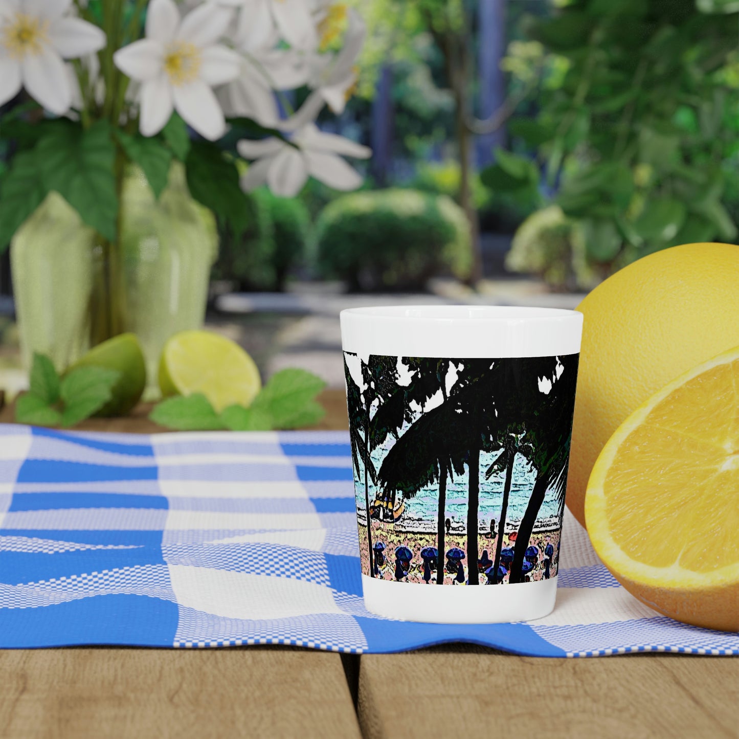 Shot Glass ... "A Beautiful Beach Amongst The Palms" ... The Outrigger Waikiki, Honolulu, Oahu ... Original Works ...