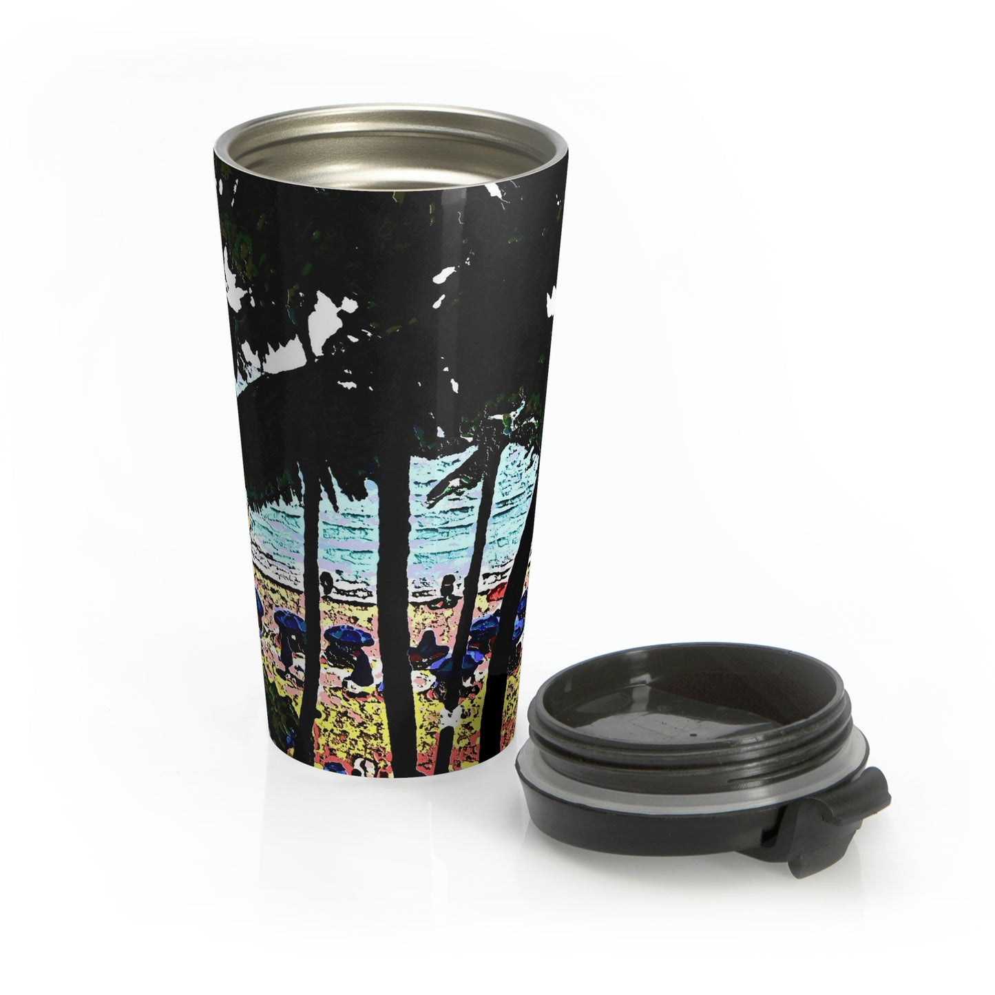 Stainless Steel Travel Mug ... "A Beautiful Beach Amongst The Palms" ... The Outrigger Waikiki, Honolulu, Oahu ... Original Works ...