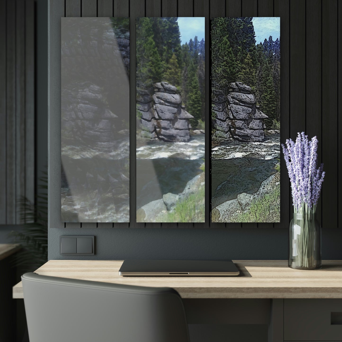 Acrylic Prints (Triptych) ... "I Am Innocent" ... Tricky-Dick Immortalized ... Nixon Rock: Along The River ... Central Idaho, Summer 2020 ... Original Works ...