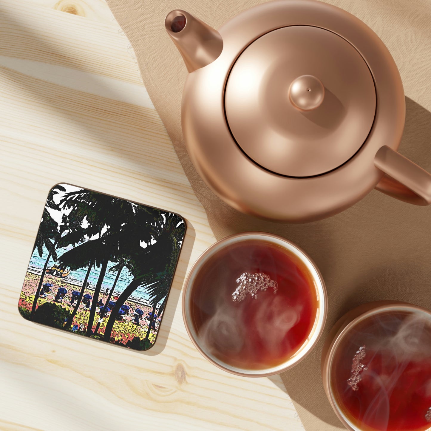 Hardboard Back Coaster ... "A Beautiful Beach Amongst The Palms" ... The Outrigger Waikiki, Honolulu, Oahu ... Original Works ...