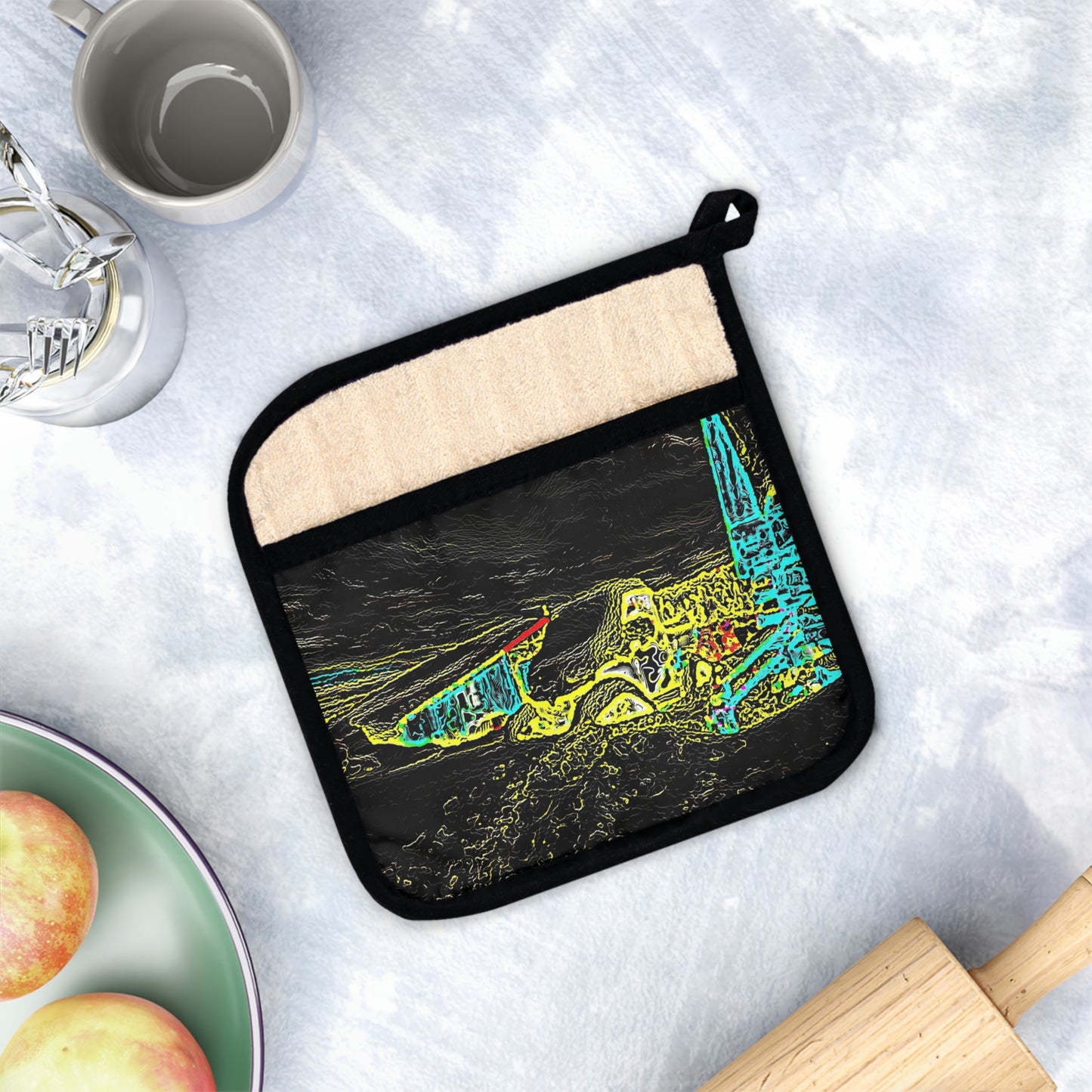 Pot Holder with Pocket ... "Snow Vehicle In Snow Storm At-Rest" ... Circa 12Mar23 ... Central Idaho ... 18-Hours Rendering Time: Original Works ...