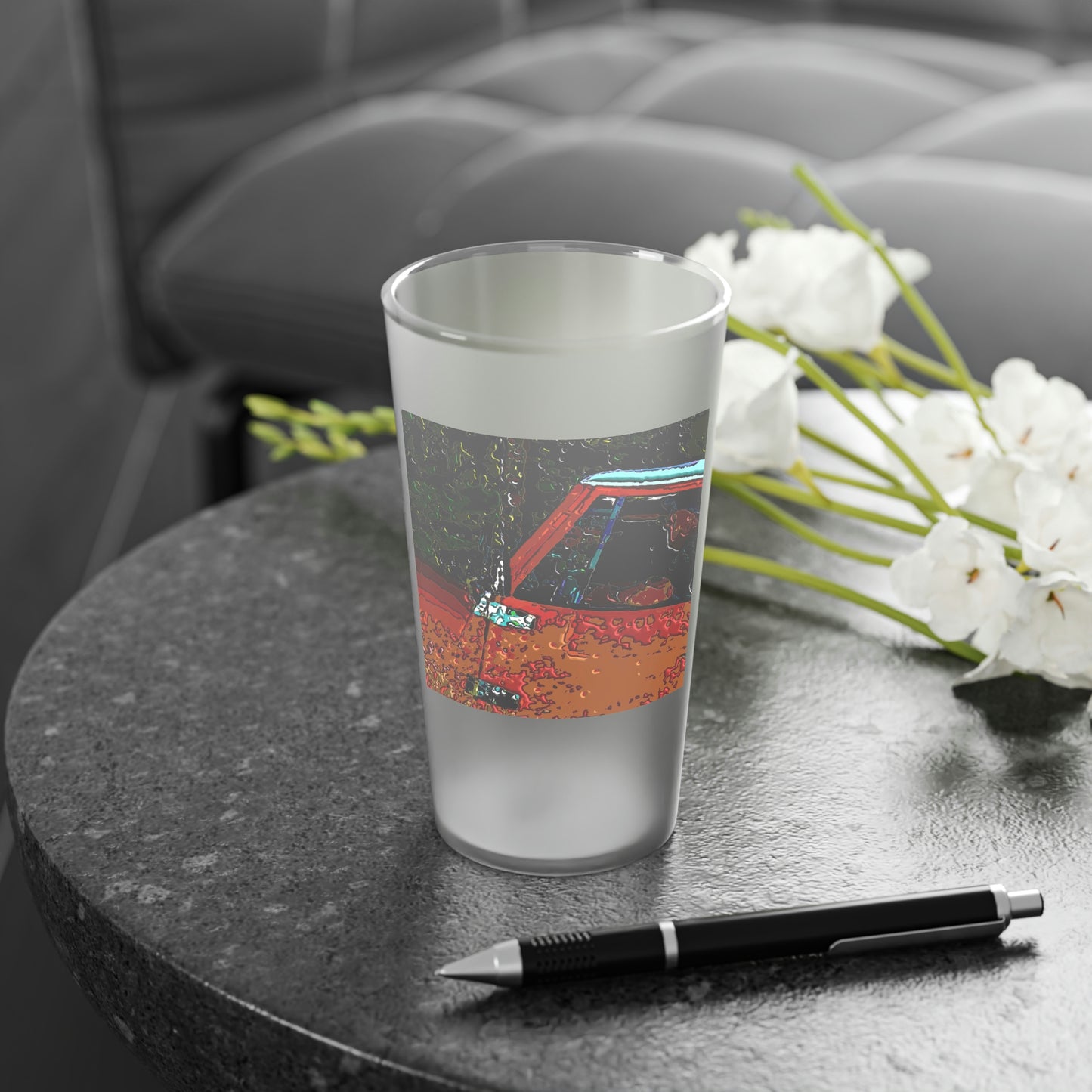 Frosted Pint Glass, 16oz ... How-To-Drive-Idaho's-Mountain_Roads ... "Like A Professional" ... "Truckin' Like The Doo-Dah-Man" ...