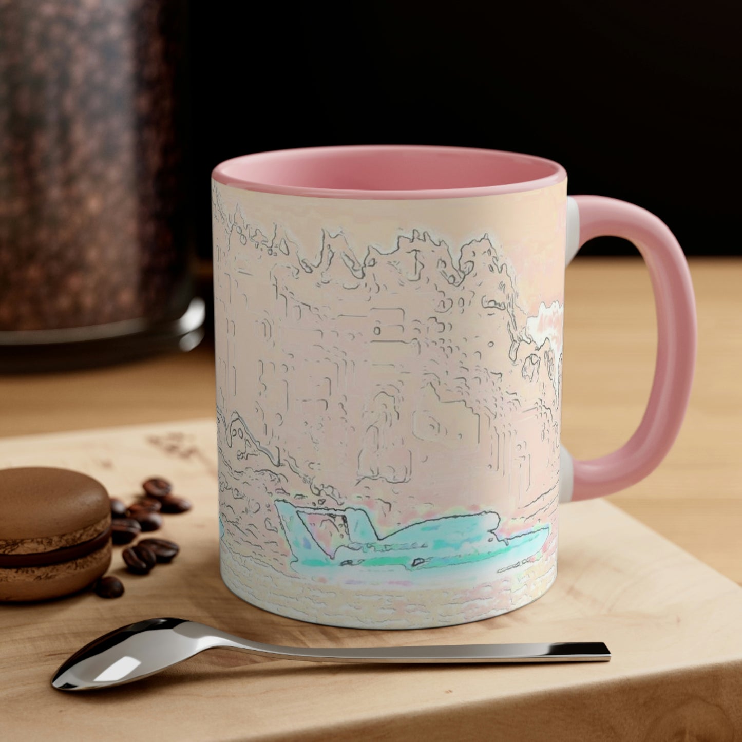 Accent Coffee Mug, 11oz ... Seattle Columbia Cup On Lake Washington ... "Dave Wilcox Heads For The Win" ... Associate Gift-Photo ... Original Works ...
