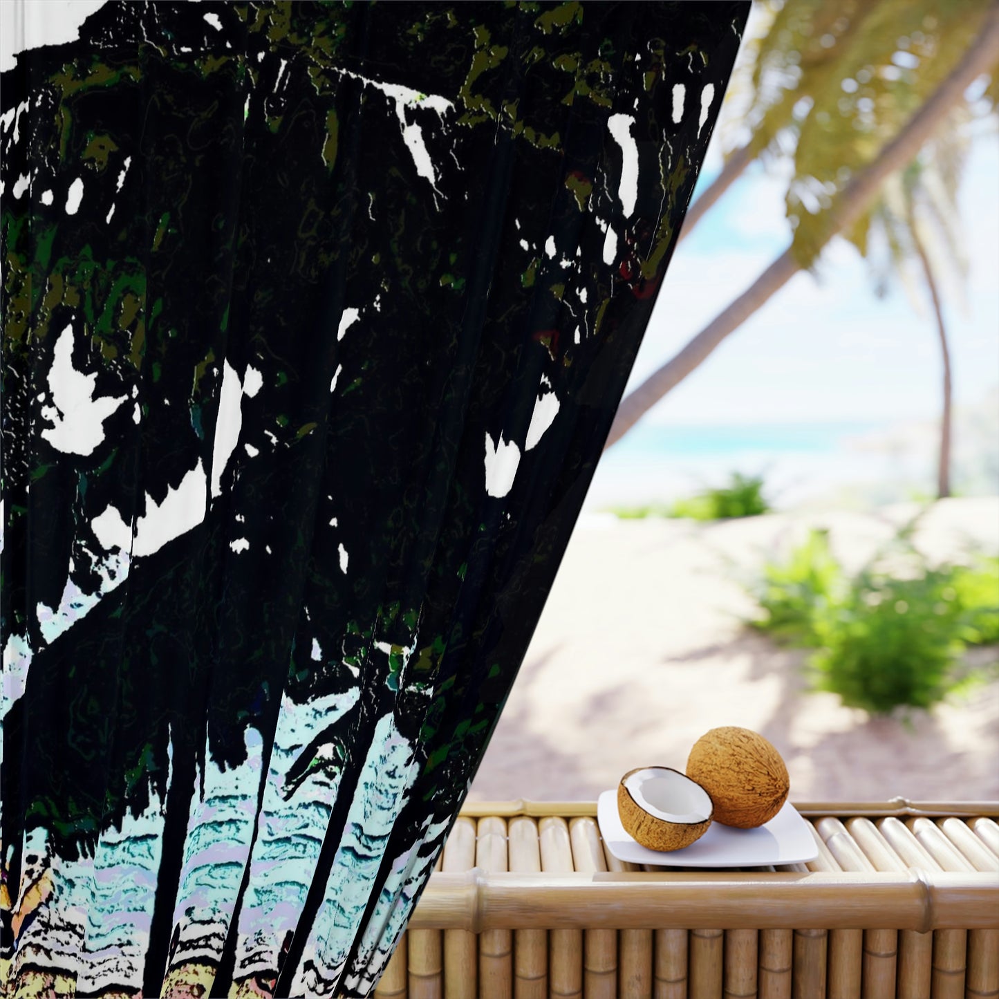 Window Curtains (1 Piece) ... "A Beautiful Beach Amongst The Palms" ... The Outrigger Waikiki, Honolulu, Oahu ... Original Works ...