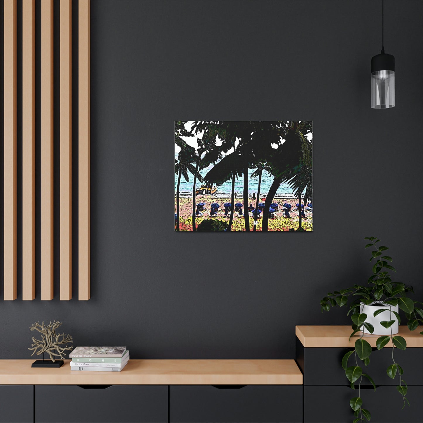 Satin Canvas, Stretched ... "A Beautiful Beach Amongst The Palms" ... The Outrigger Waikiki, Honolulu, Oahu ... Original Works ...