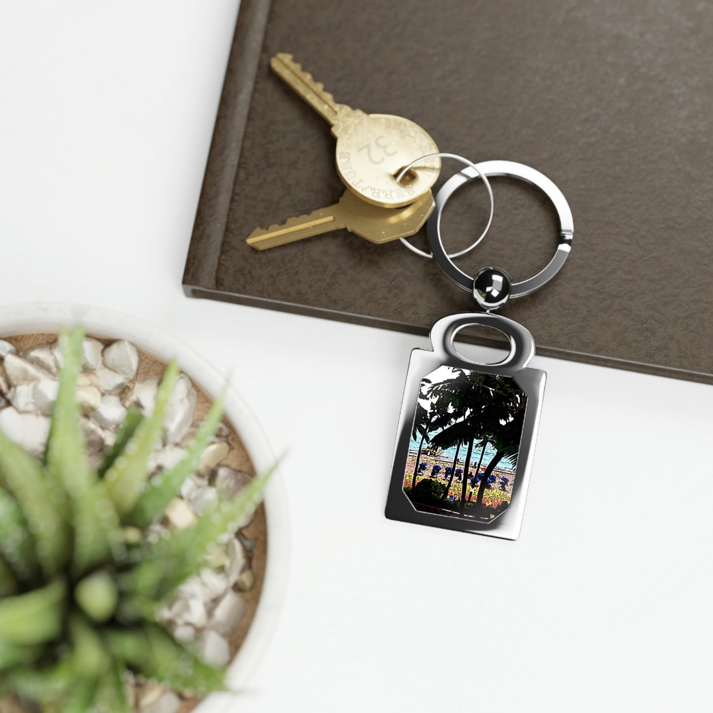 Rectangle Photo Keyring ... "A Beautiful Beach Amongst The Palms" ... The Outrigger Waikiki, Honolulu, Oahu ... Original Works ...
