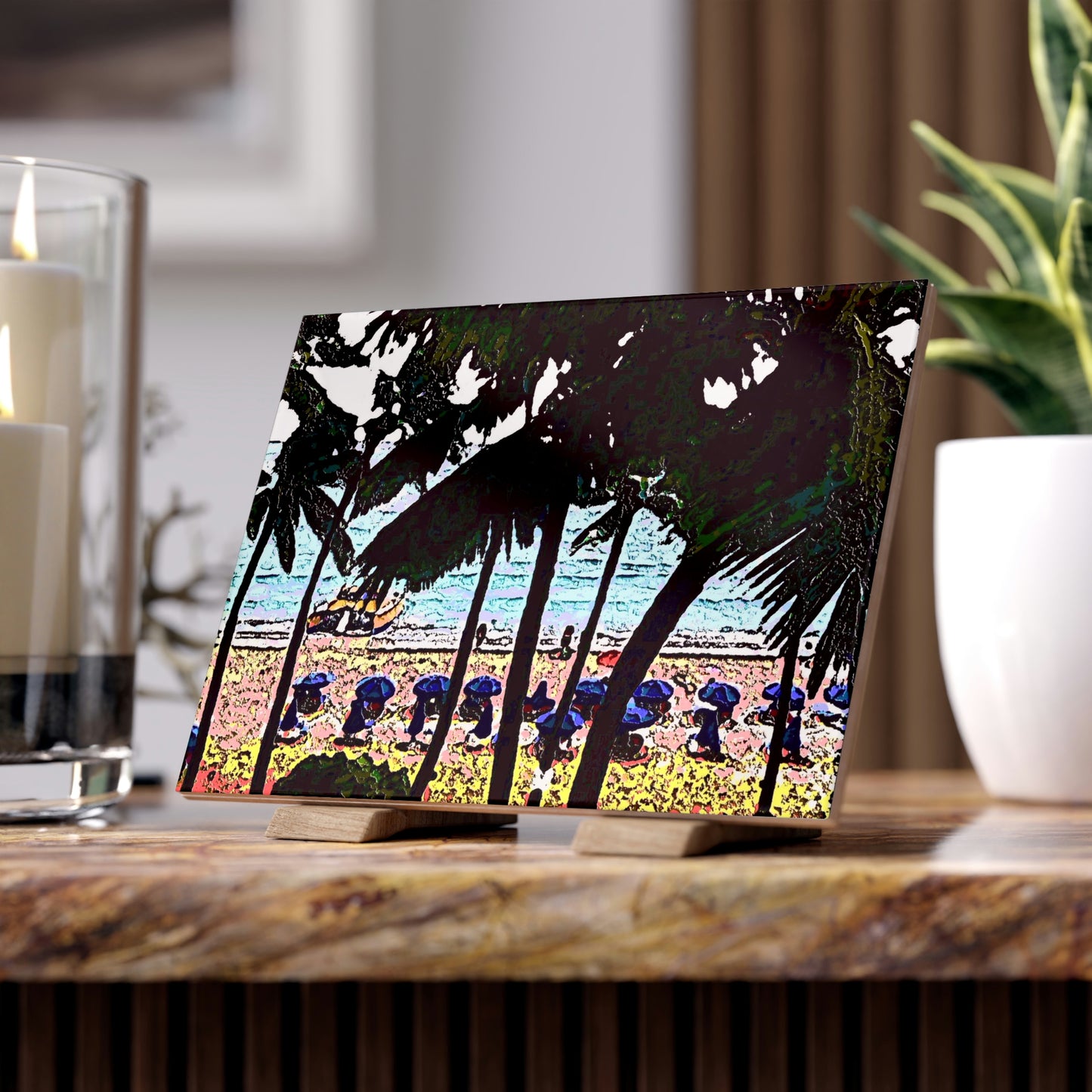 Ceramic Photo Tile ... "A Beautiful Beach Amongst The Palms" ... The Outrigger Waikiki, Honolulu, Oahu ... Original Works ...
