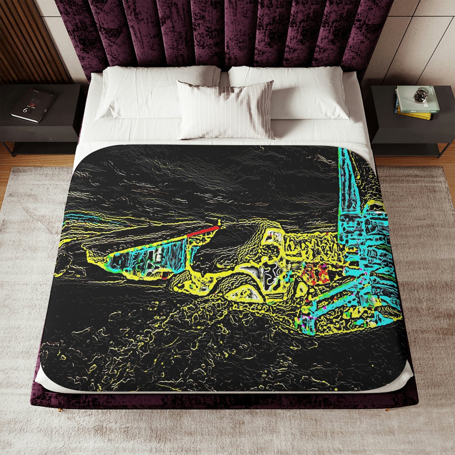 Sherpa Blanket, Two Colors ... "Snow Vehicle In Snow Storm At-Rest" ... Circa 12Mar23 ... Central Idaho ... 18-Hours Rendering Time: Original Works ...