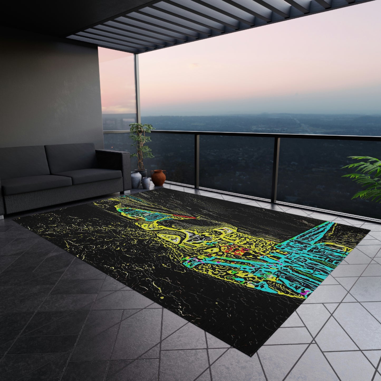 Outdoor Rug ... "Snow Vehicle In Snow Storm At-Rest" ... Circa 12Mar23 ... Central Idaho ... 18-Hours Rendering Time: Original Works ...