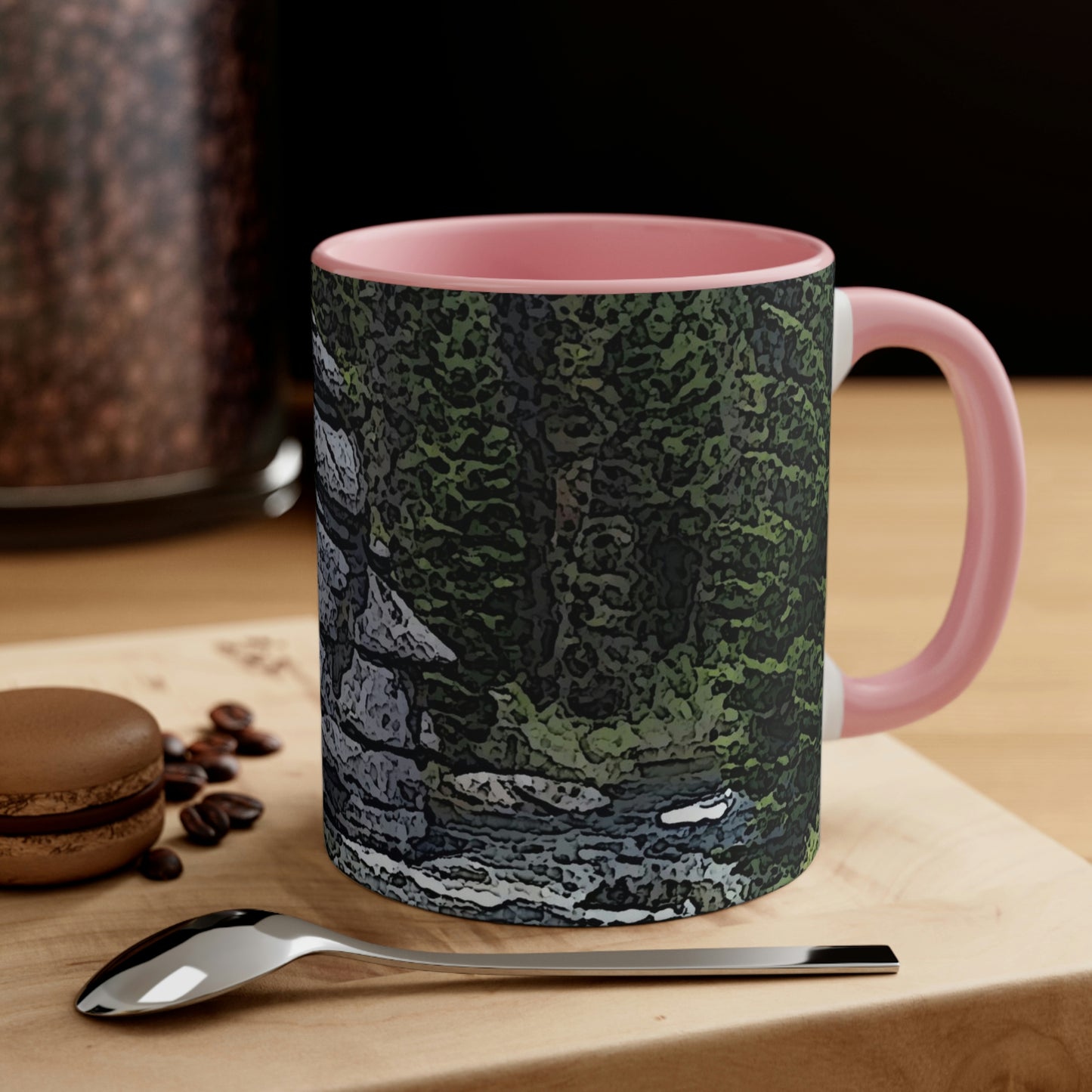 Accent Coffee Mug, 11oz ..."I Am Innocent" ... Tricky-Dick Immortalized ... Nixon Rock: Along The River ... Central Idaho, Summer 2020 ... Original Works ...