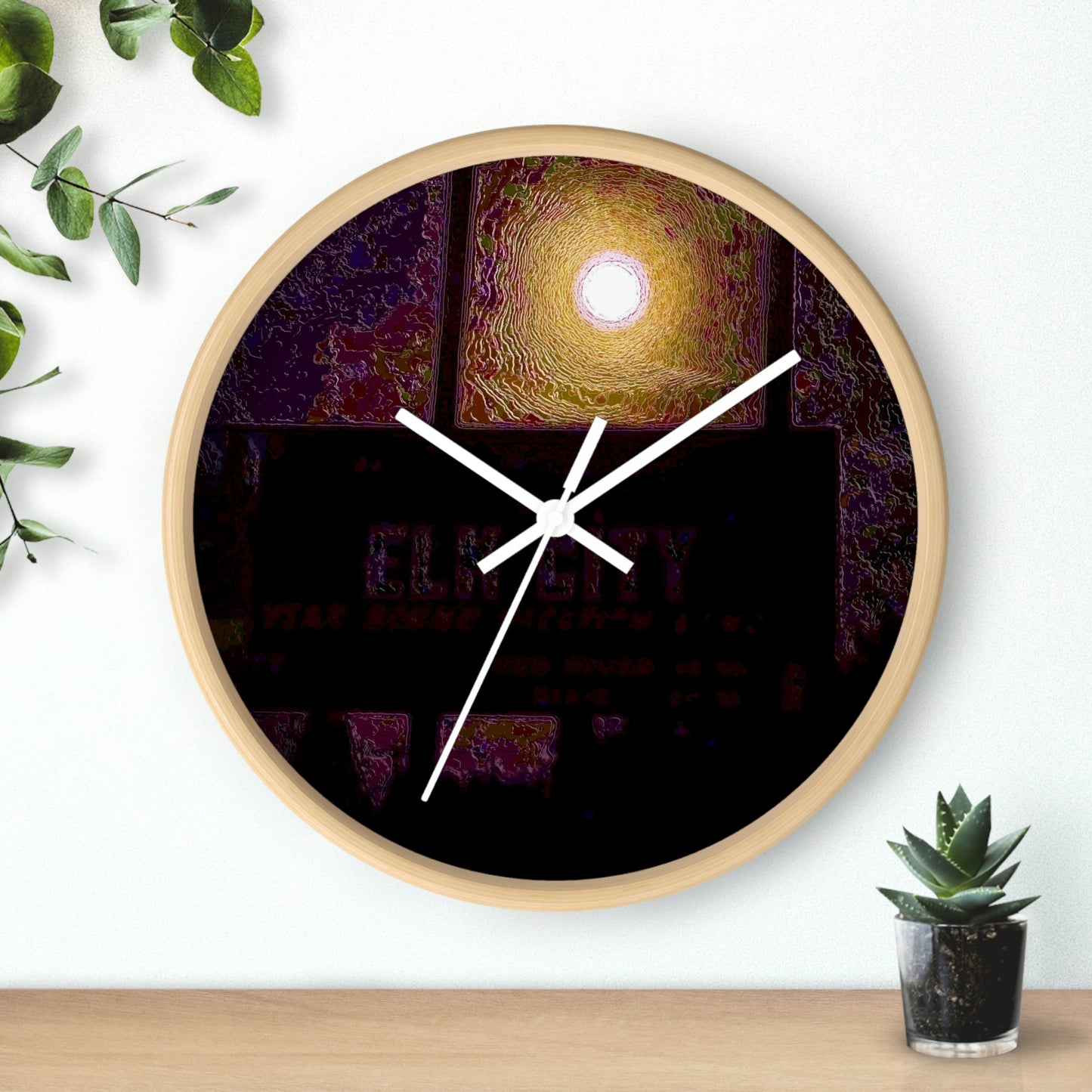 Wall clock ... Car Approaches From The Stern ... Moon Ascendary From The Bow ... "Two Friendly Travellers On A Cold Night Near Elk City" ... C