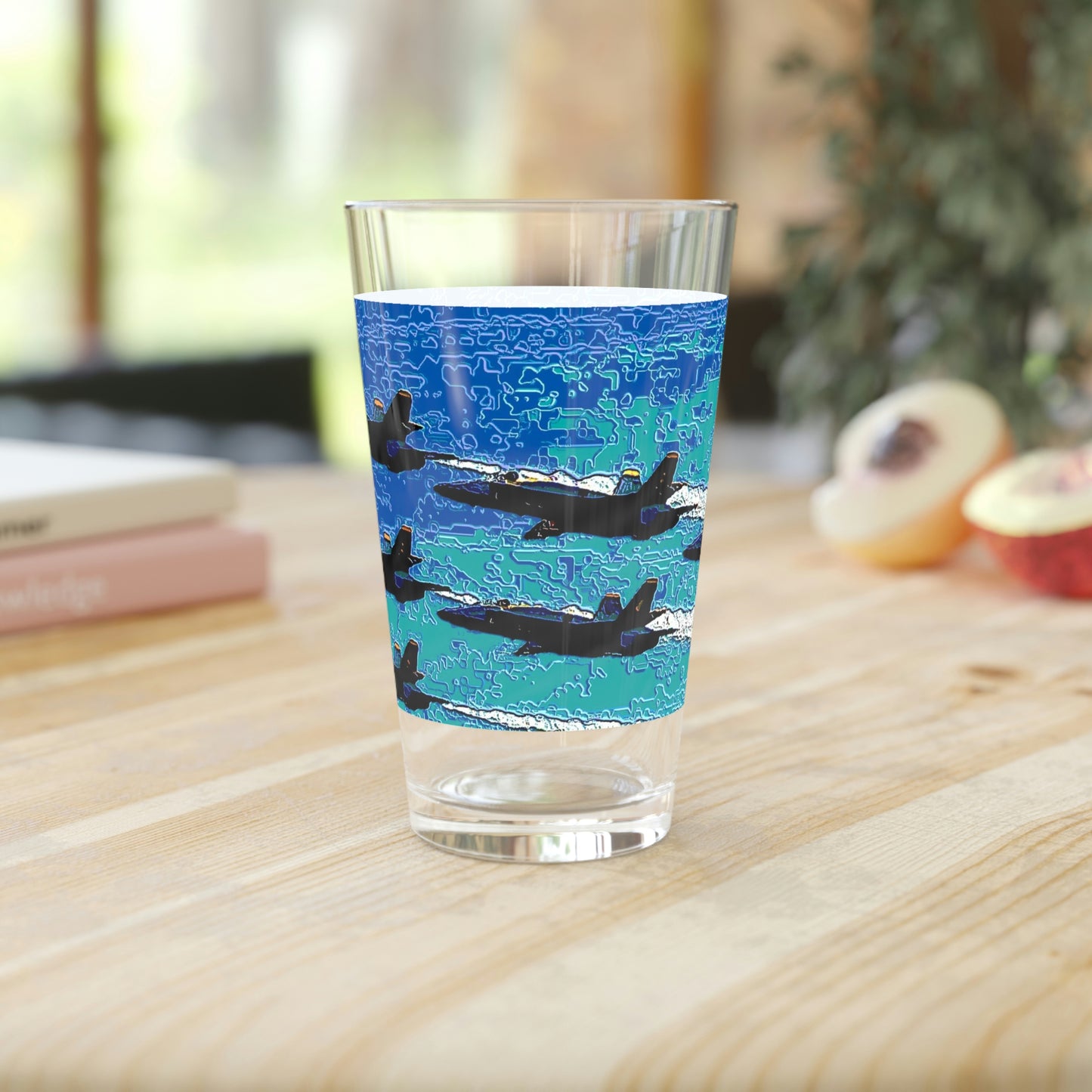 Pint Glass, 16oz ... Seattle Seafair ..."Blue Angels Run Over Lake Washington" ... Circa Mid 1980's ... Dr FJ Holt ... Original Works ...
