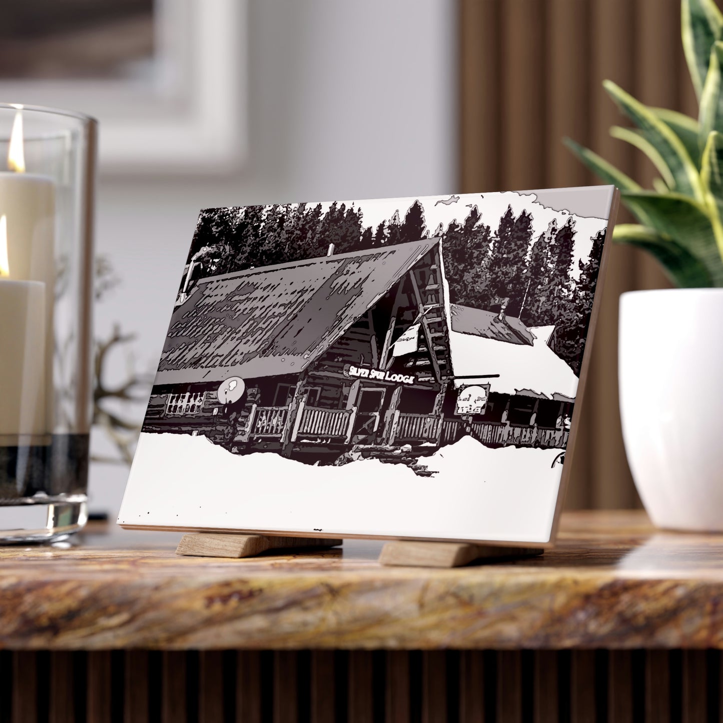 Ceramic Photo Tile ... A Beautiful Lodge & Back-Country Outfitter In A Mountain Town ... 'Dixie, Idaho, November 2022' ... Original Works ...