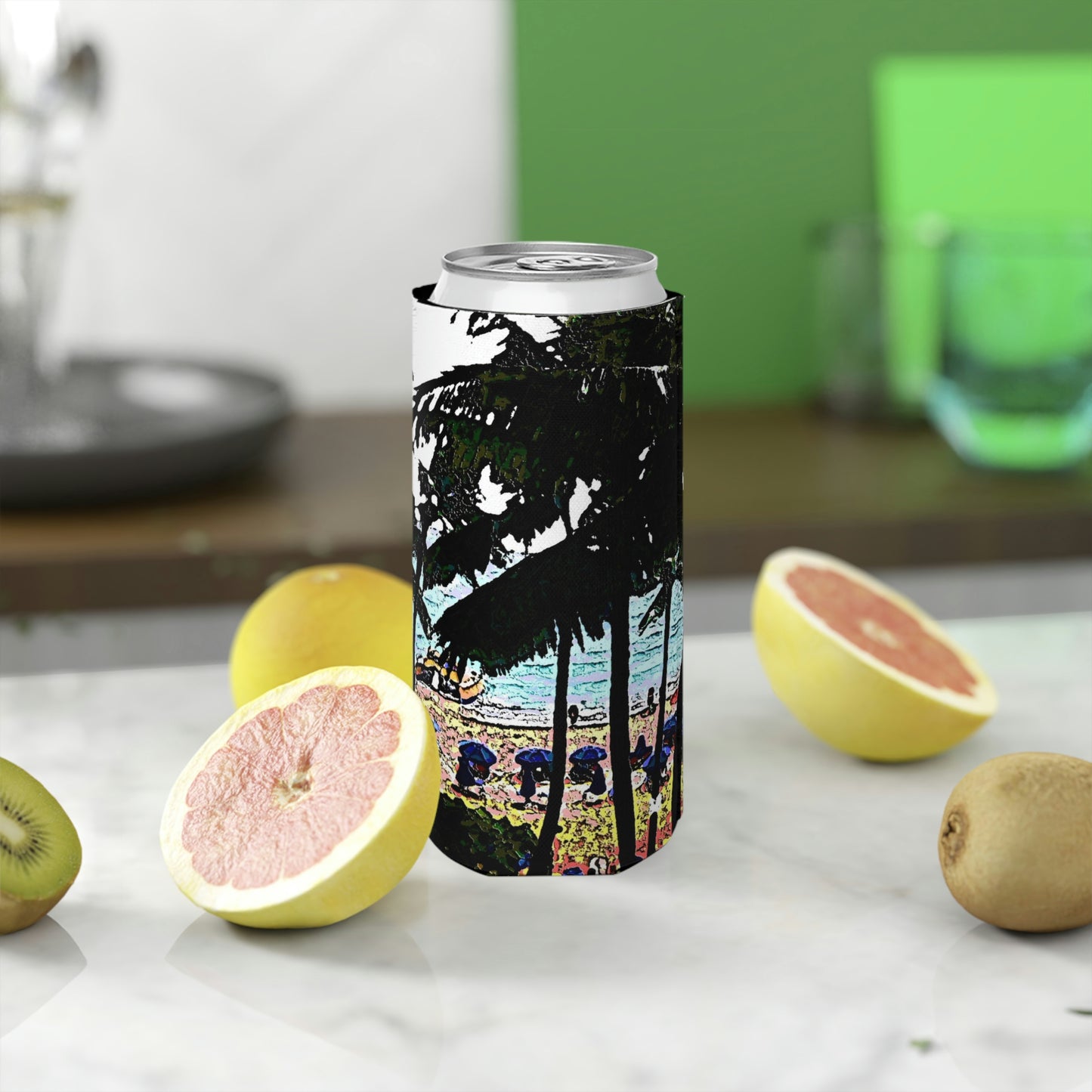 Slim Can Cooler ... "A Beautiful Beach Amongst The Palms" ... The Outrigger Waikiki, Honolulu, Oahu ... Original Works ...