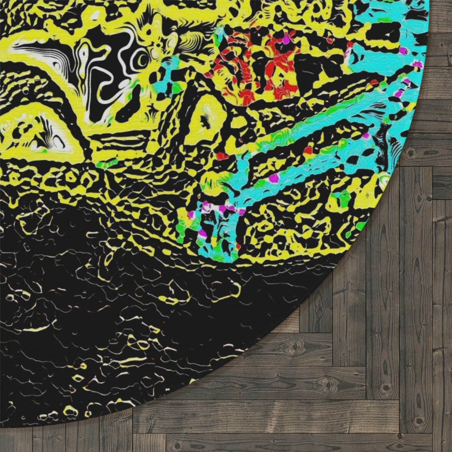 Round Rug ... "Snow Vehicle In Snow Storm At-Rest" ... Circa 12Mar23 ... Central Idaho ... 18-Hours Rendering Time: Original Works ...