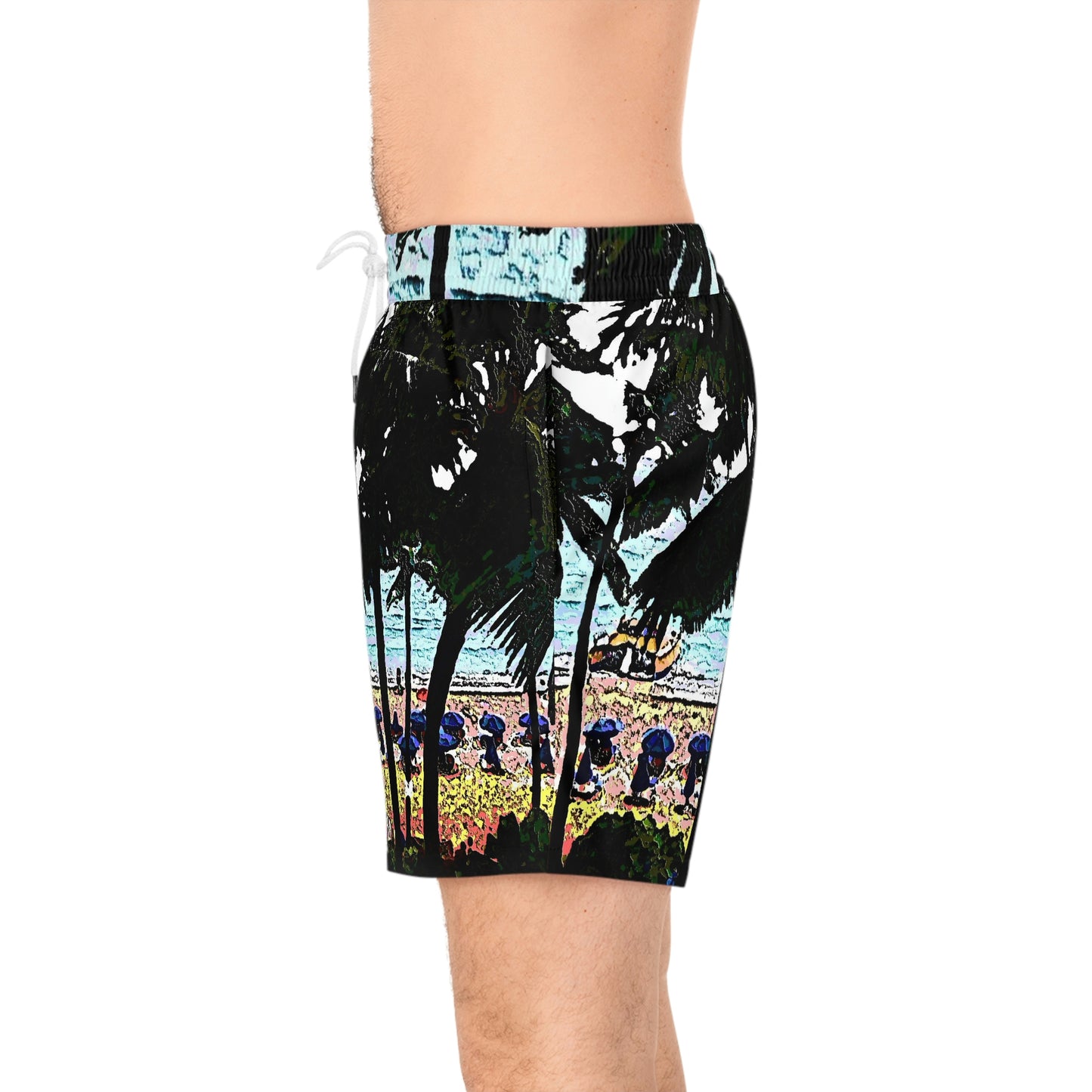 Men's Mid-Length Swim Shorts (AOP) ... "A Beautiful Beach Amongst The Palms" ... The Outrigger Waikiki, Honolulu, Oahu ... Original Works ...