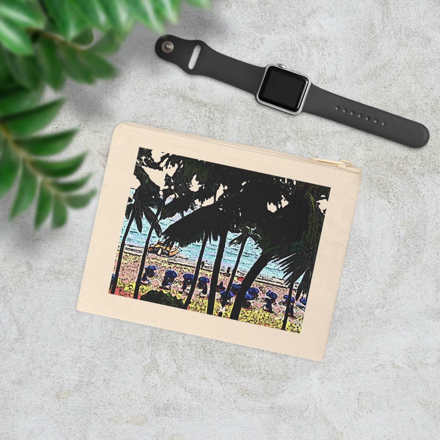 Cotton Zipper Pouch ... "A Beautiful Beach Amongst The Palms" ... The Outrigger Waikiki, Honolulu, Oahu ... Original Works ...