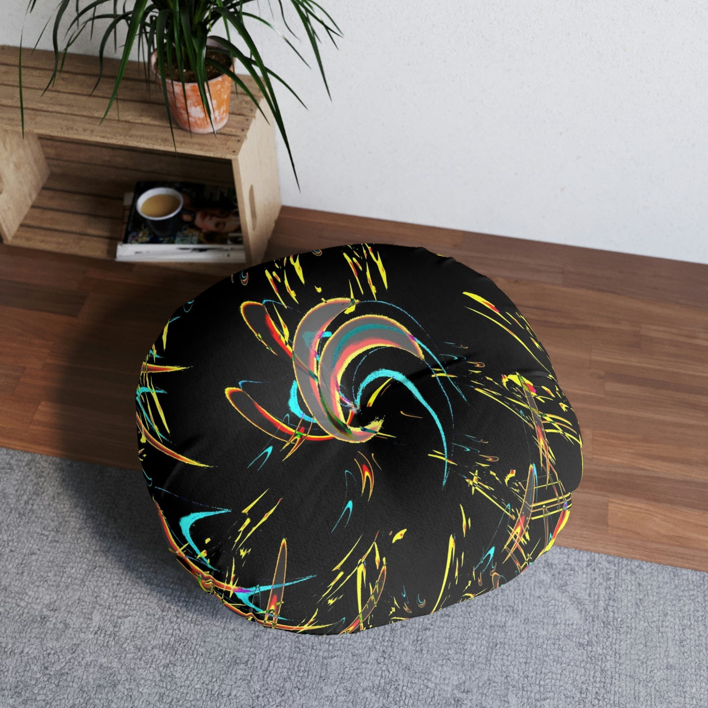 Tufted Floor Pillow, Round ... "Waning Moon" ... Central Idaho ... October 2022 ... Rendering Time: 22 Hours ... Original Works ...
