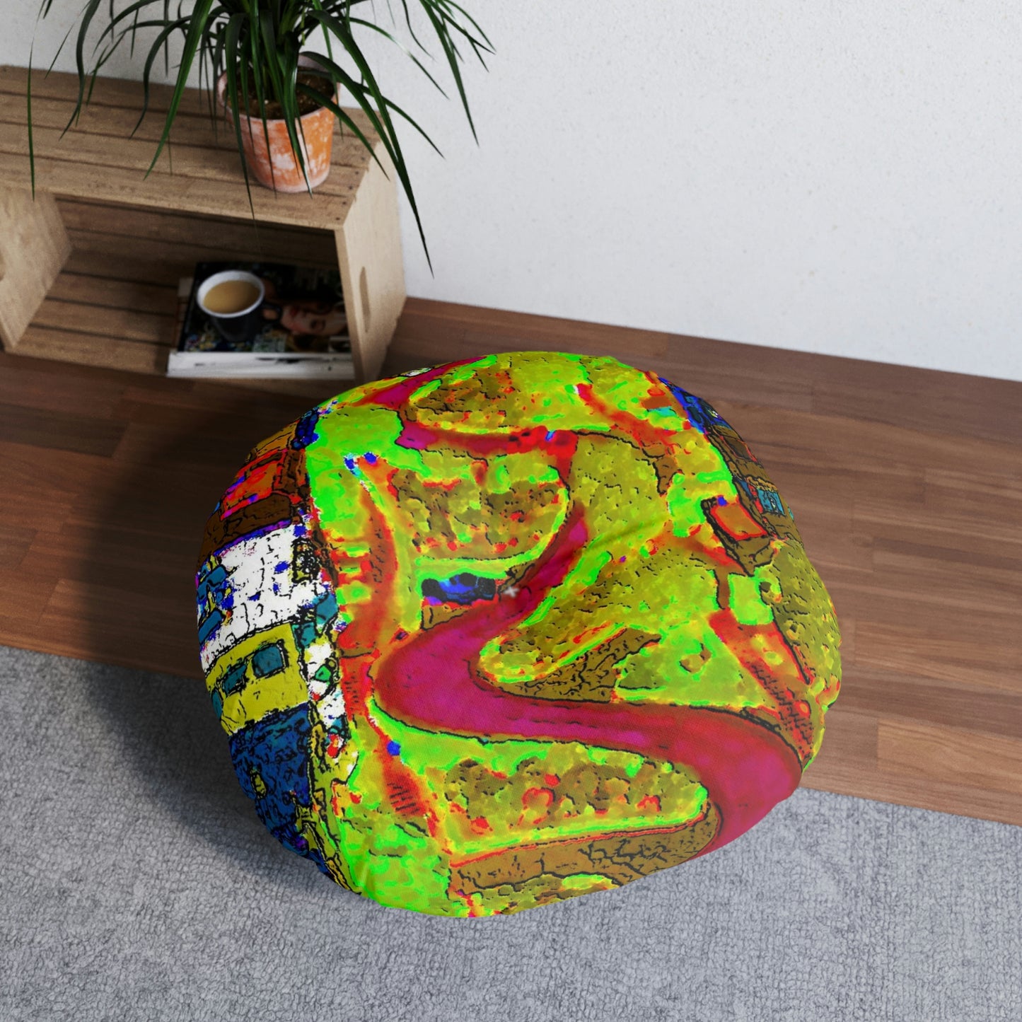 Tufted Floor Pillow, Round ... A Crazy Street ... 'Eight Winding Curve-Switchbacks' ... "Lombard Street, San Francisco, CA' ... Family Archives: 1970's ... Original Works ...