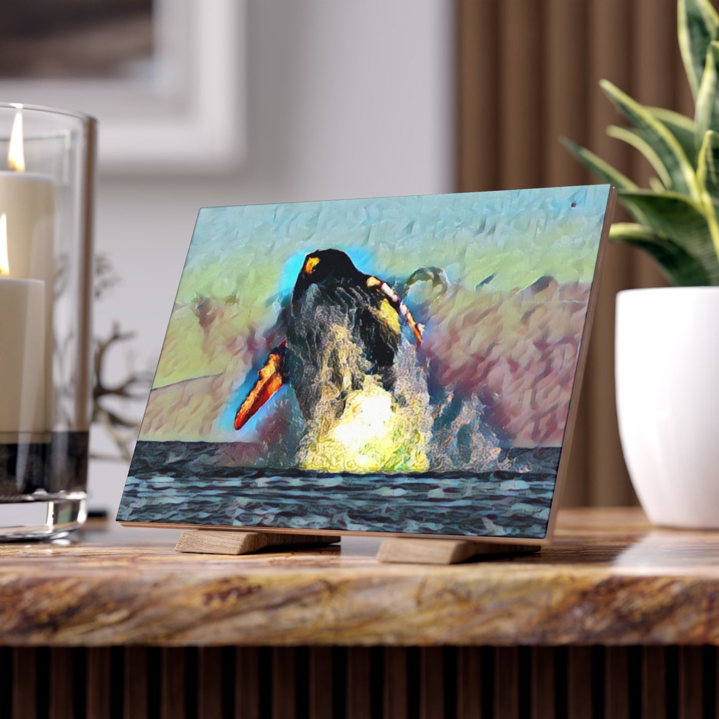 Ceramic Photo Tile ... An Extraordinary Humpback Breach ... 'With Explosive Energy' ... Family Archives (KPH) ... Circa: 21st Century. Maui, HI ... Original Works ...