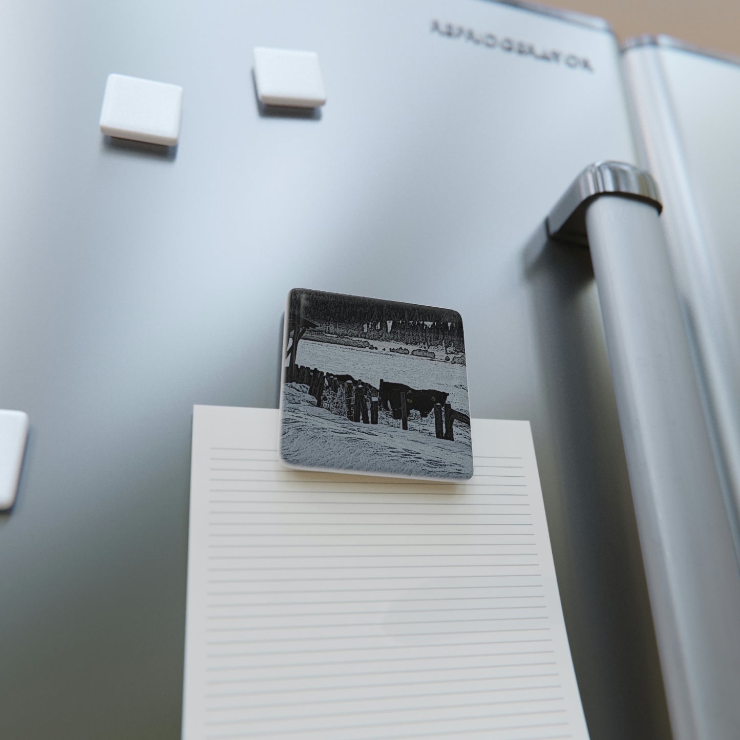 Porcelain Magnet, Square ... A Quiet Morning ... "Along The Red River & Nature Preserve Plateau" ... Jan23 ... Original Works ...