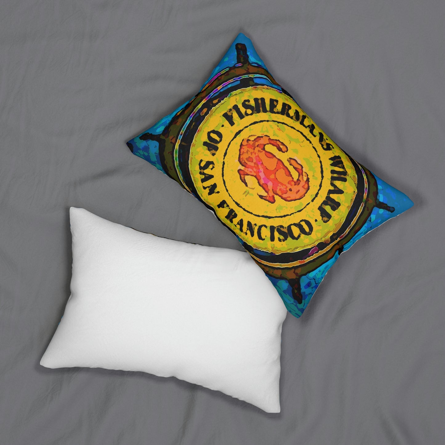 Spun Polyester Lumbar Pillow ... "No.9 Fishermen's Grotto - Fishermen's Wharf, SF, California" ... Family Archives: 1970's ... Original Works ...