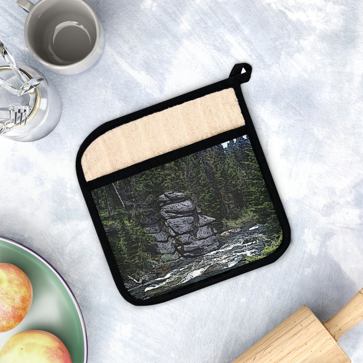 Pot Holder with Pocket ..."I Am Innocent" ... Tricky-Dick Immortalized ... Nixon Rock: Along The River ... Central Idaho, Summer 2020 ... Original Works ...