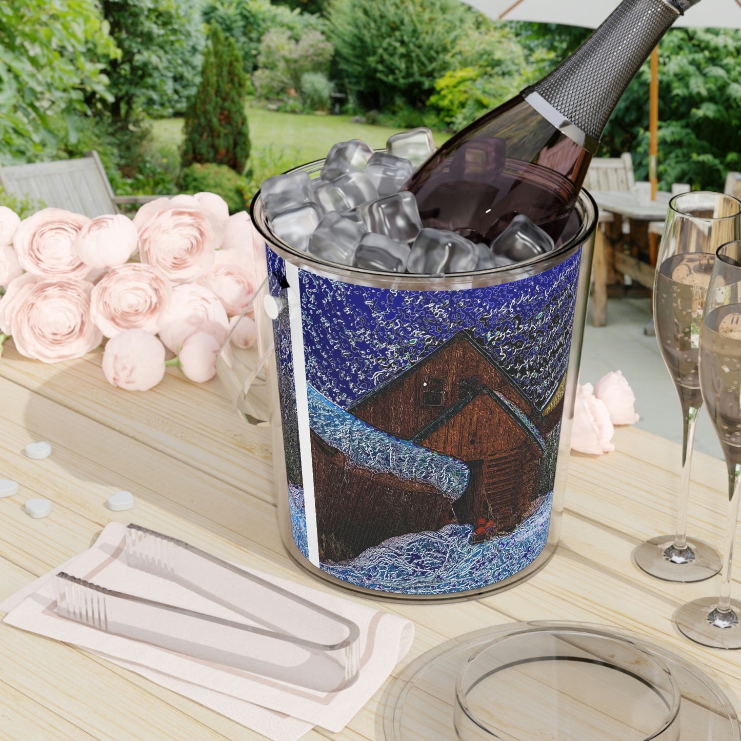 Ice Bucket with Tongs ... An Obvious Helper ... 'A Wonderful Winter-Scene' ... "To Keep Your Ice Chilled ..."