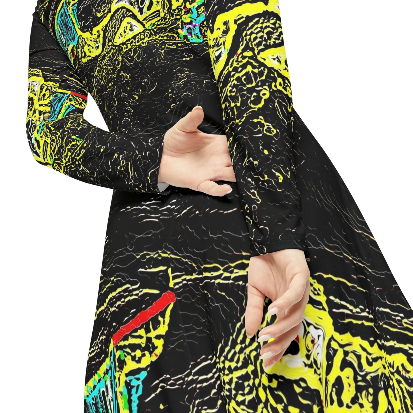 Women's Long Sleeve Dance Dress (AOP) ... "Snow Vehicle In Snow Storm At-Rest" ... Circa 12Mar23 ... Central Idaho ... 18-Hours Rendering Time: Original Works ...