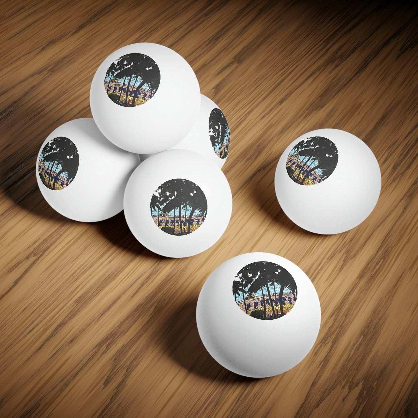 Ping Pong Balls, 6 pcs ... "A Beautiful Beach Amongst The Palms" ... The Outrigger Waikiki, Honolulu, Oahu ... Original Works ...