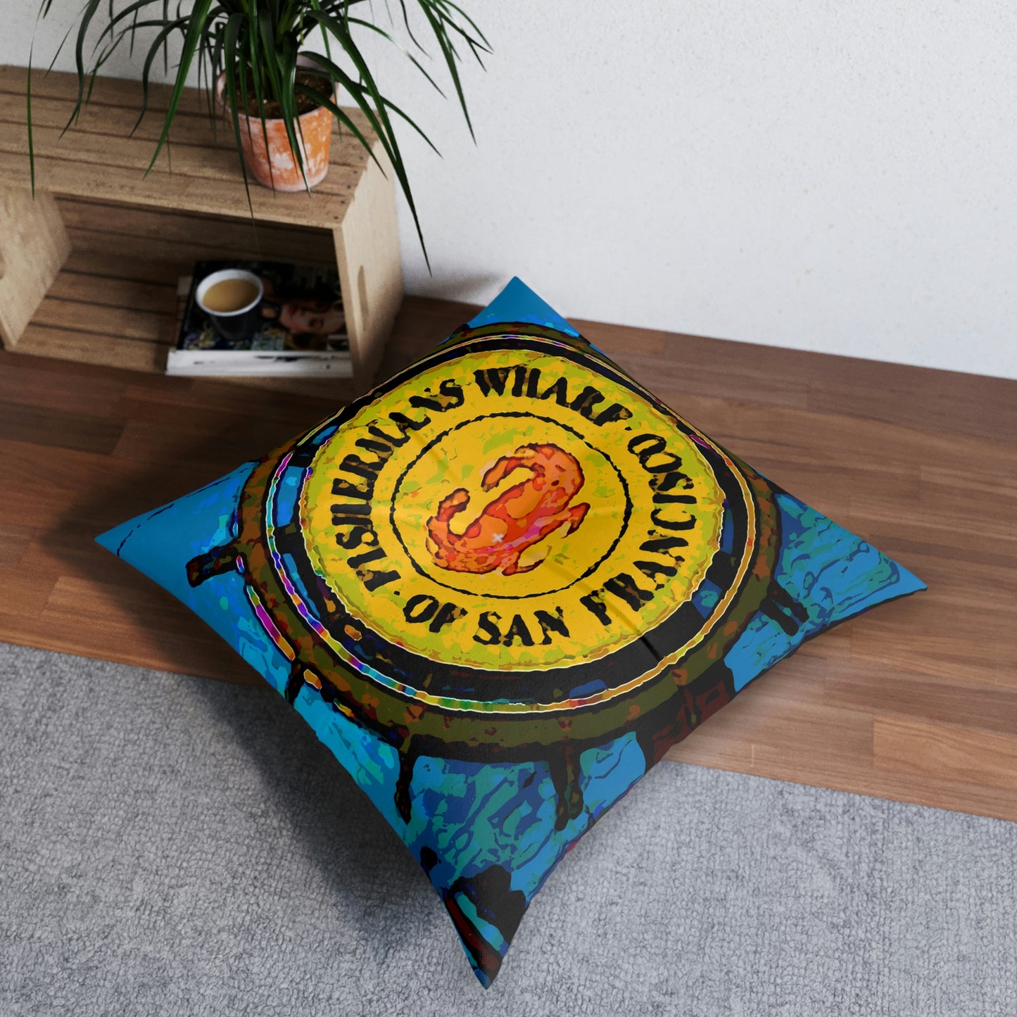 Tufted Floor Pillow, Square ... "No.9 Fishermen's Grotto - Fishermen's Wharf, SF, California" ... Family Archives: 1970's ... Original Works ...