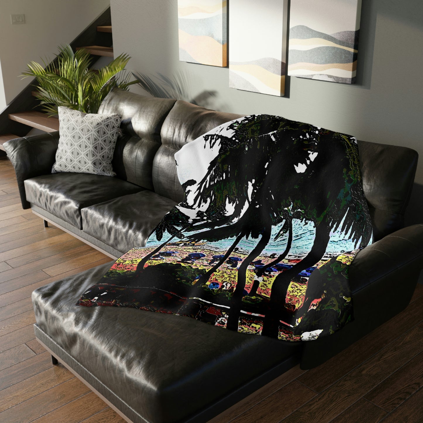 Velveteen Minky Blanket (Two-sided print) ... "A Beautiful Beach Amongst The Palms" ... The Outrigger Waikiki, Honolulu, Oahu ... Original Works ...