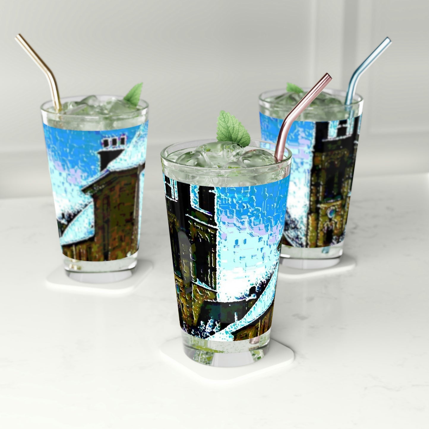 Pint Glass, 16oz ... Walikng The Streets & Alleys ... 'Strolling The Canals ... ' ... Original Works ...