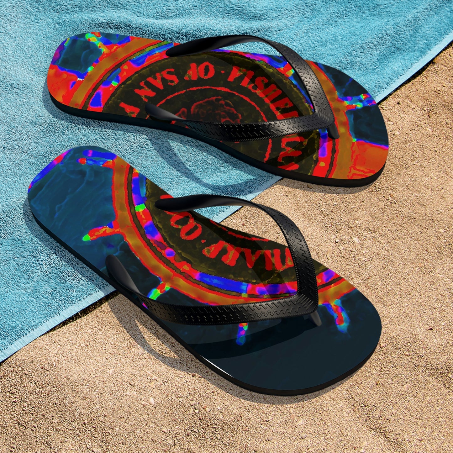 Unisex Flip-Flops ... "No.9 Fishermen's Grotto - Fishermen's Wharf, SF, California" ... Family Archives: 1970's ... Original Works ...